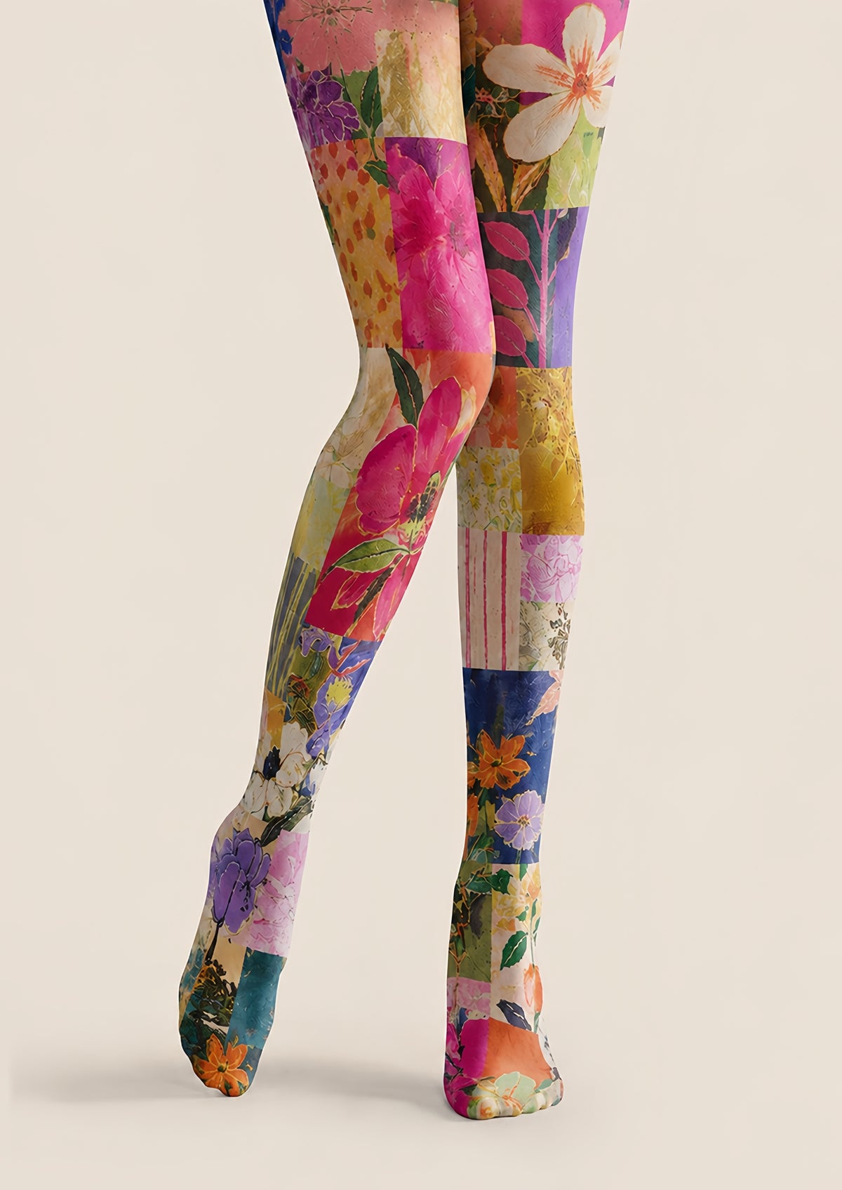 Colorful Floral Patchwork Tights Boho Artsy Pantyhose H68-68