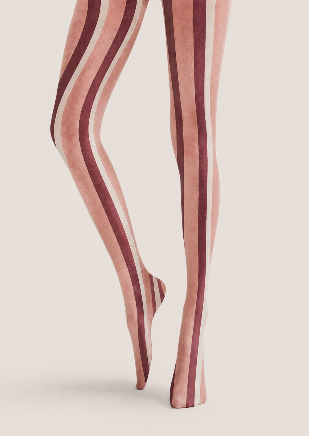 Dusty Pink Striped Tights Preppy Everyday Pantyhose H68-69