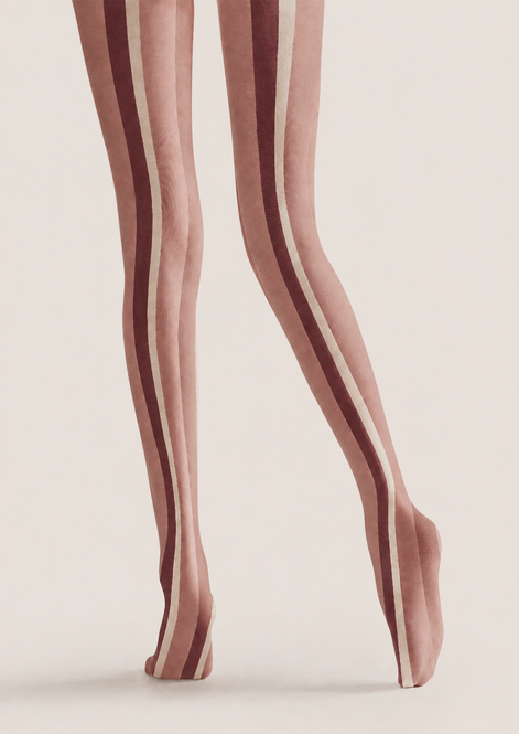 Dusty Pink Striped Tights Preppy Everyday Pantyhose H68-69