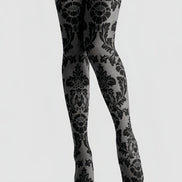 Black Damask Tights Victorian Patterned Pantyhose H68-6