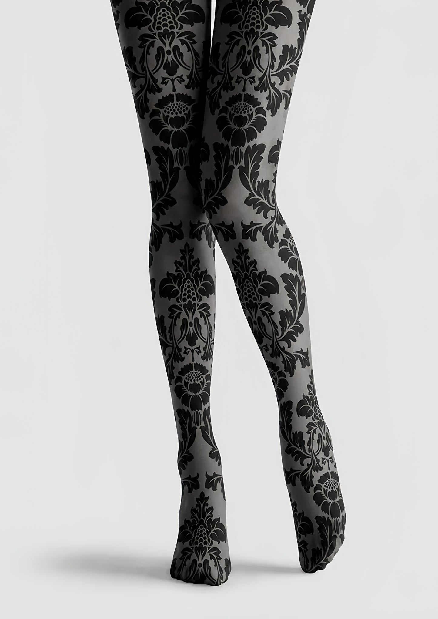 Black Damask Tights Victorian Patterned Pantyhose H68-6