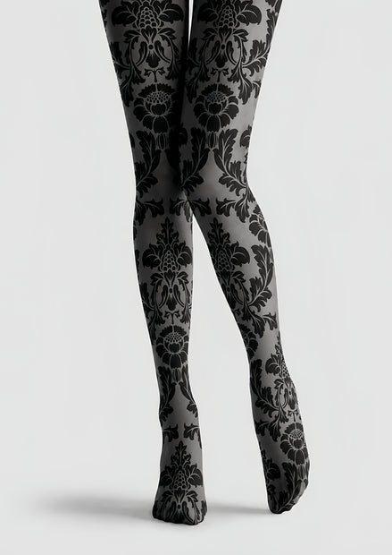 Black Damask Tights Victorian Patterned Pantyhose H68-6