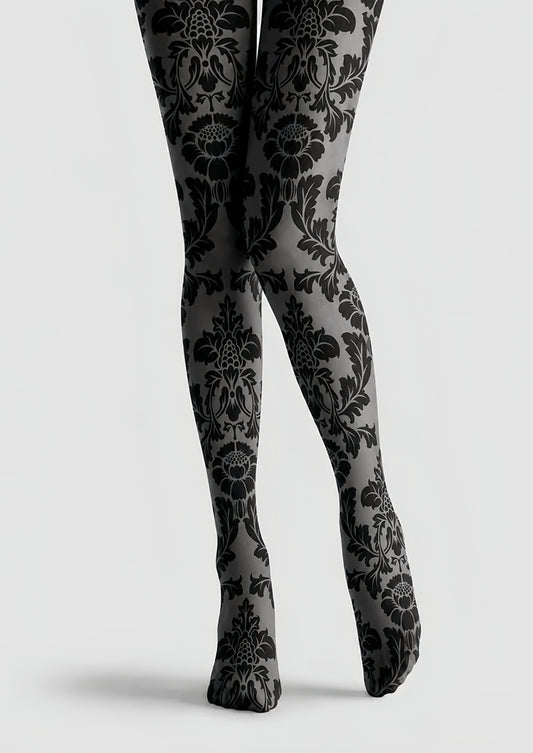 Black Damask Tights Victorian Patterned Pantyhose H68-6