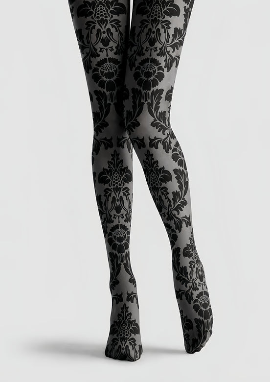 Black Damask Tights Victorian Patterned Pantyhose H68-6