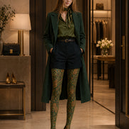 Boho Paisley Print Tights Dark Green Pantyhose H68-7