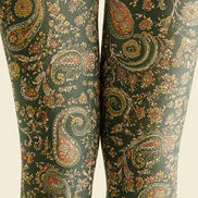 Boho Paisley Print Tights Dark Green Pantyhose H68-7