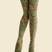 Boho Paisley Print Tights Dark Green Pantyhose H68-7