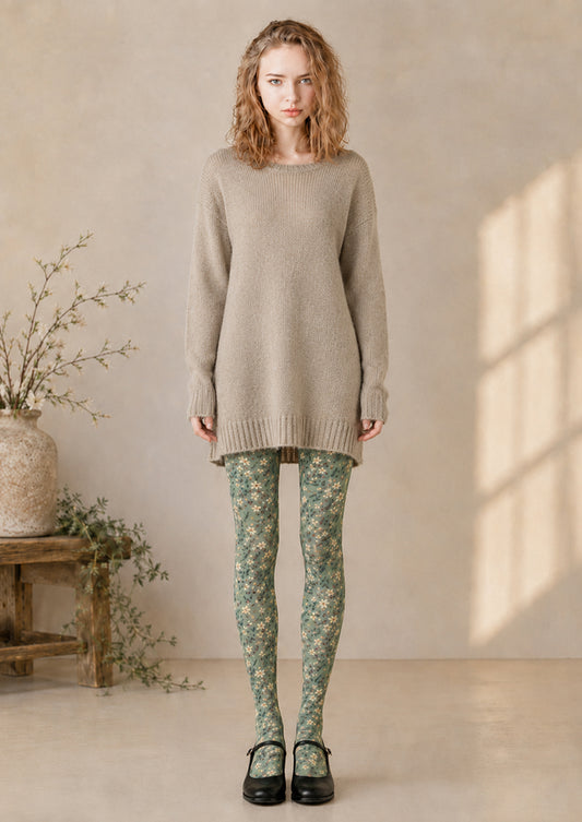 Green Ditsy Floral Tights Botanical Fashion Hosiery H68-70