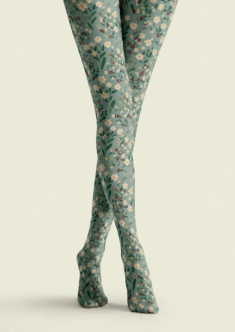 Green Ditsy Floral Tights Botanical Fashion Hosiery H68-70