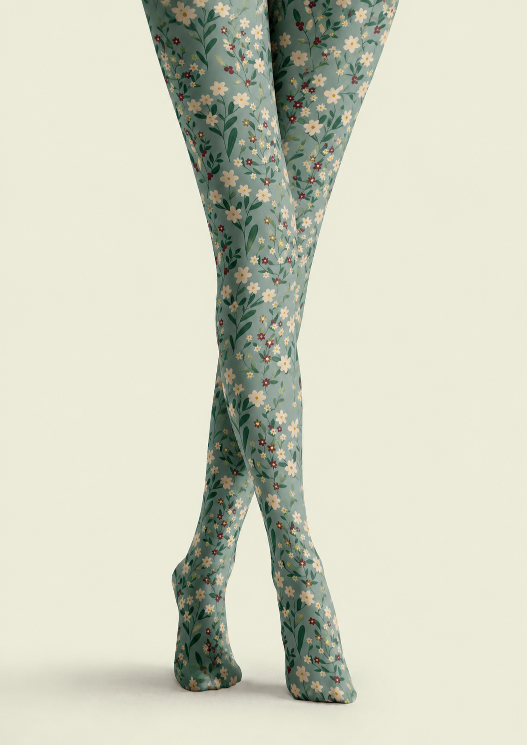 Green Ditsy Floral Tights Botanical Fashion Hosiery H68-70
