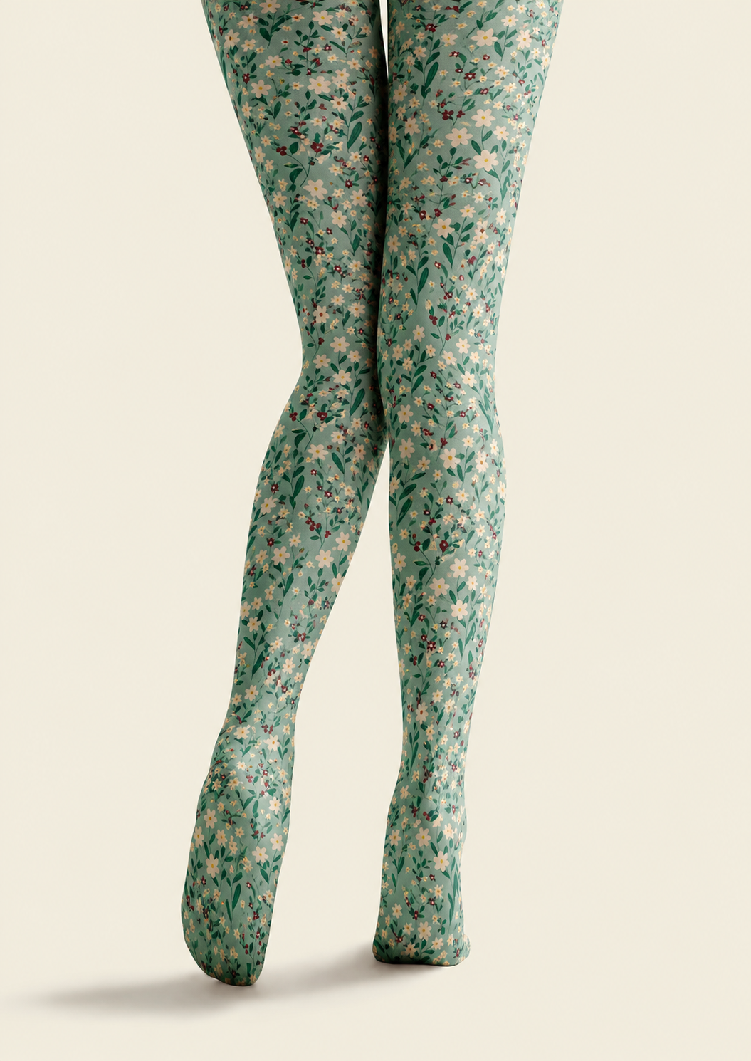 Green Ditsy Floral Tights Botanical Fashion Hosiery H68-70