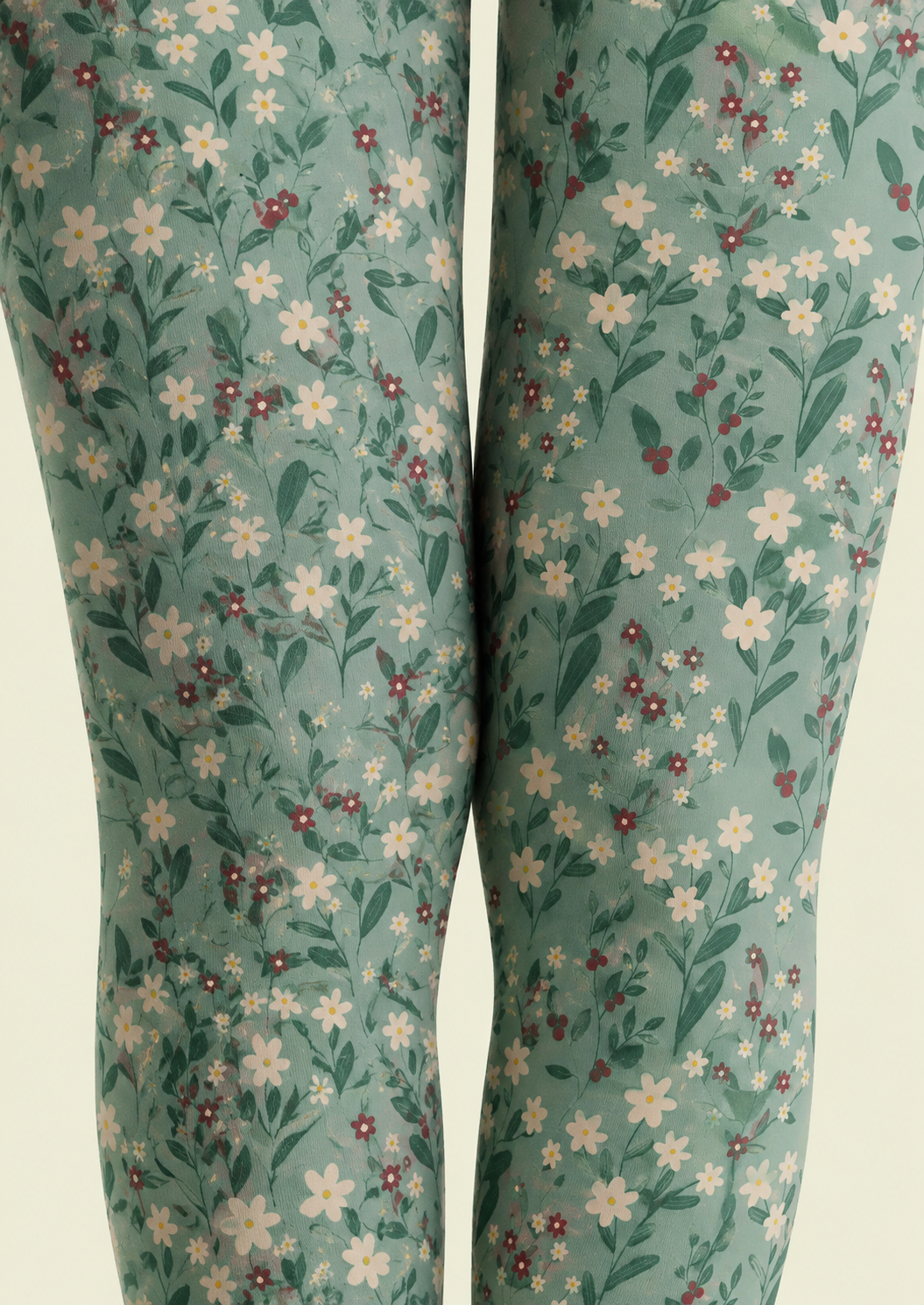 Green Ditsy Floral Tights Botanical Fashion Hosiery H68-70