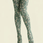 Green Ditsy Floral Tights Botanical Fashion Hosiery H68-70
