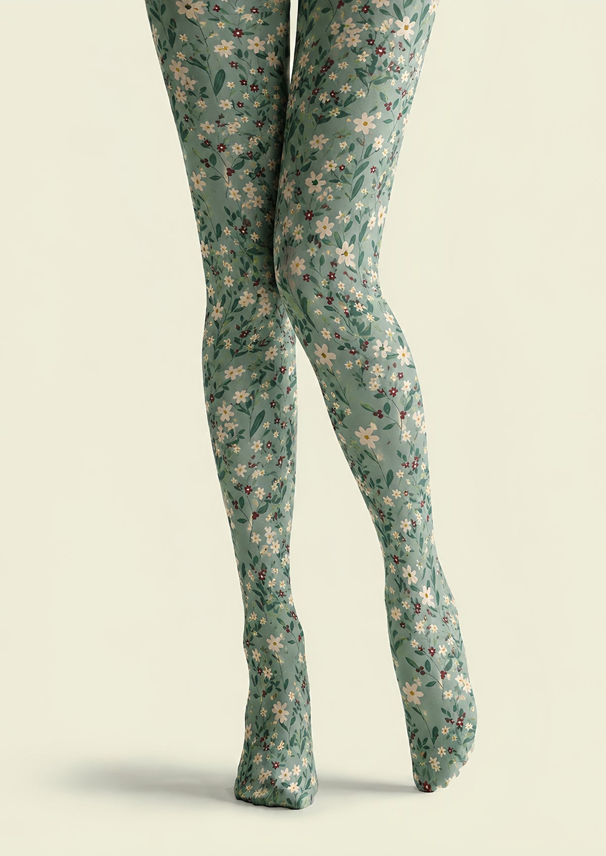 Green Ditsy Floral Tights Botanical Fashion Hosiery H68-70