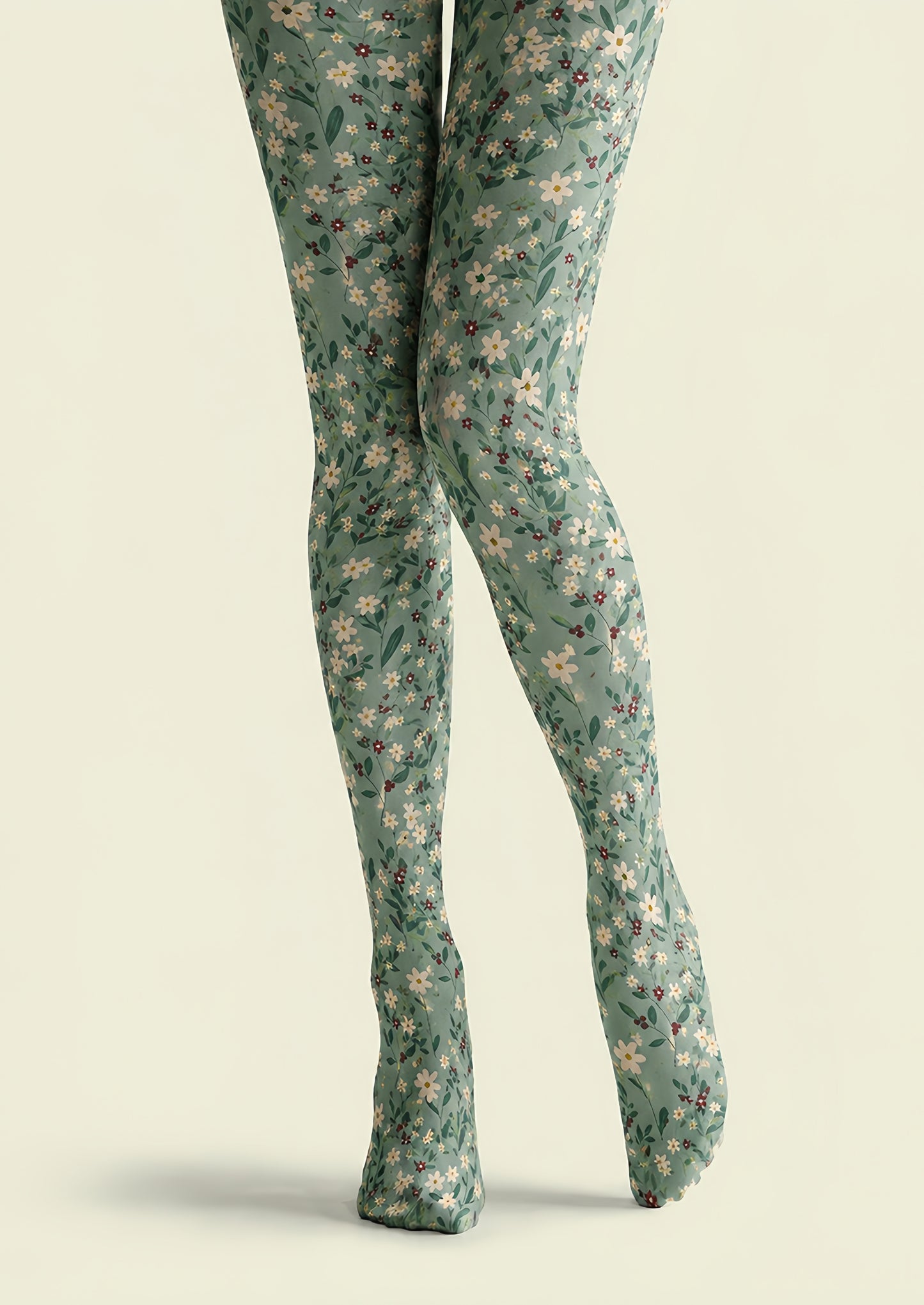 Green Ditsy Floral Tights Botanical Fashion Hosiery H68-70