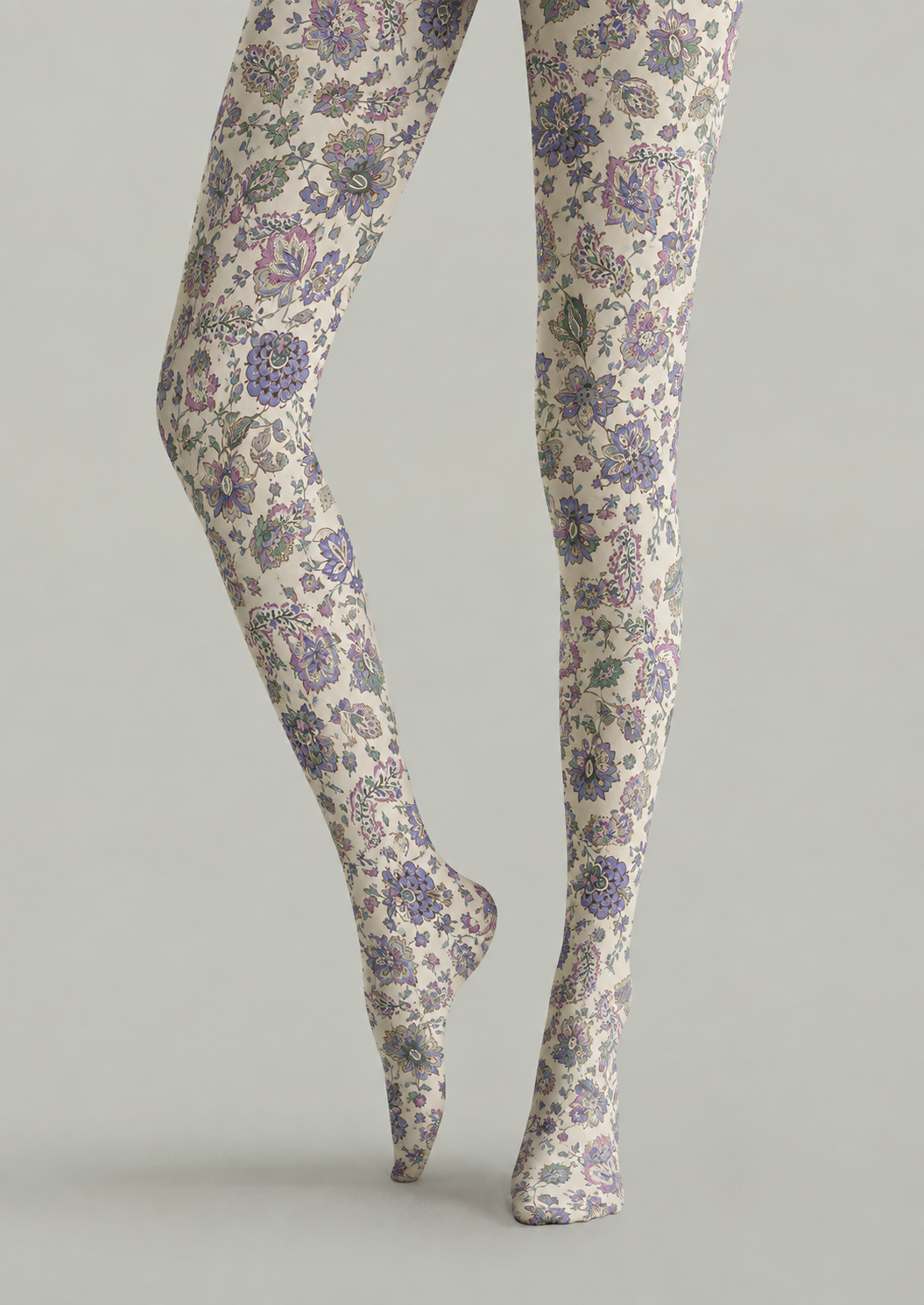Preppy Floral Pantyhose Vintage Blue Purple Tights H68-72