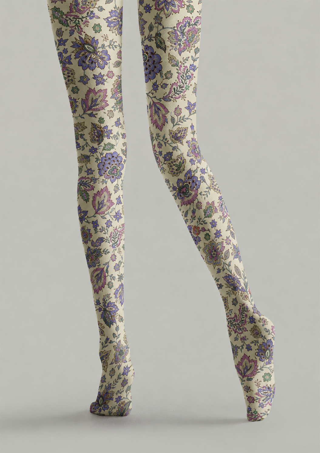 Preppy Floral Pantyhose Vintage Blue Purple Tights H68-72
