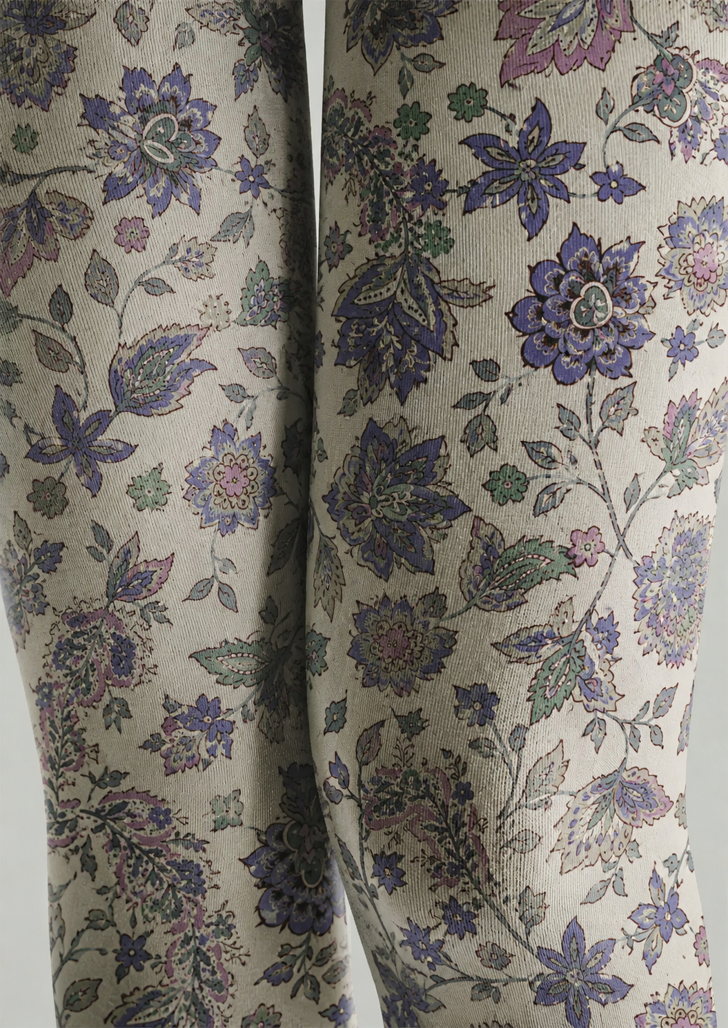 Preppy Floral Pantyhose Vintage Blue Purple Tights H68-72