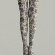 Preppy Floral Pantyhose Vintage Blue Purple Tights H68-72