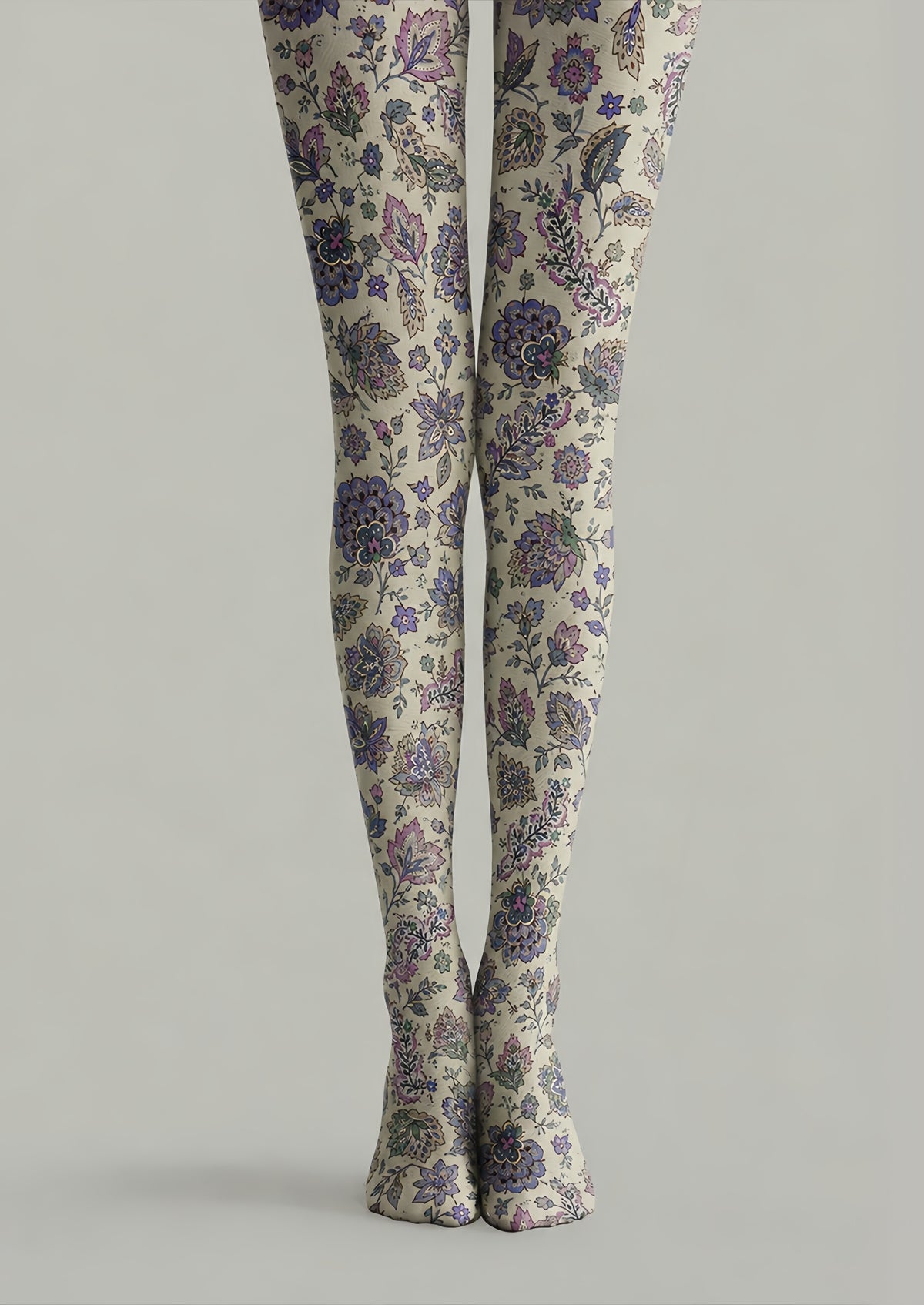 Preppy Floral Pantyhose Vintage Blue Purple Tights H68-72