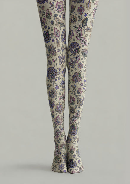 Preppy Floral Pantyhose Vintage Blue Purple Tights H68-72