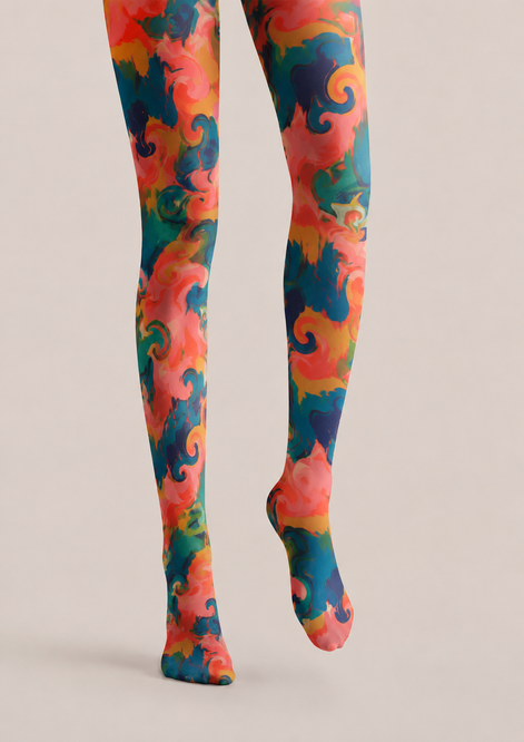 Colorful Swirl Print Tights Artistic Pattern Pantyhose H68-75