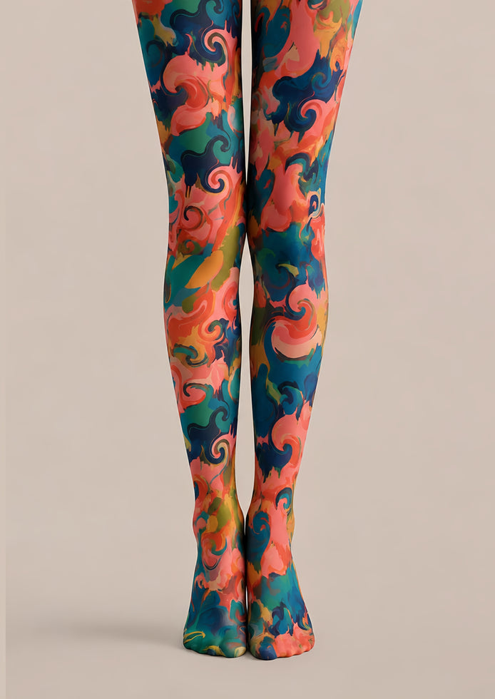 Colorful Swirl Print Tights Artistic Pattern Pantyhose H68-75