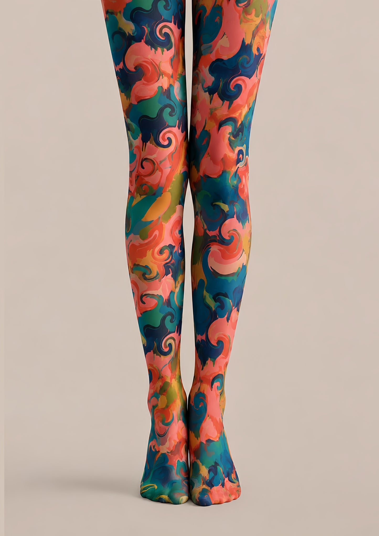 Colorful Swirl Print Tights Artistic Pattern Pantyhose H68-75