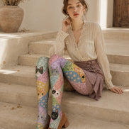 Colorful Cat Tights Floral Pattern Graphic Hosiery H68-76