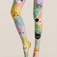 Colorful Cat Tights Floral Pattern Graphic Hosiery H68-76