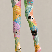 Colorful Cat Tights Floral Pattern Graphic Hosiery H68-76