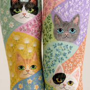 Colorful Cat Tights Floral Pattern Graphic Hosiery H68-76