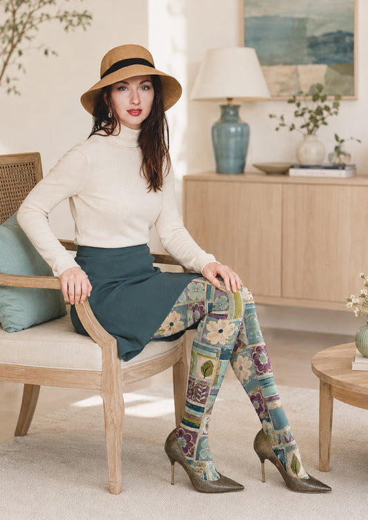 Boho Floral Patchwork Tights Pantyhose Hosiery H68-78