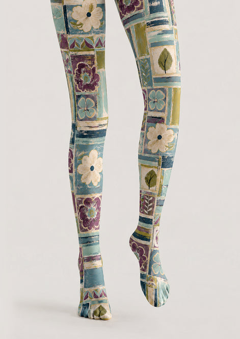 Boho Floral Patchwork Tights Pantyhose Hosiery H68-78