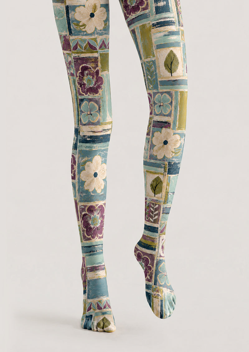 Boho Floral Patchwork Tights Pantyhose Hosiery H68-78