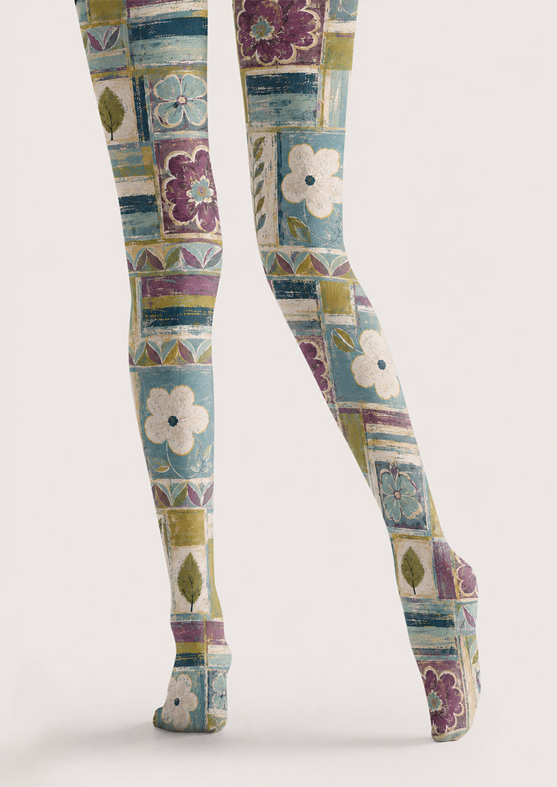 Boho Floral Patchwork Tights Pantyhose Hosiery H68-78