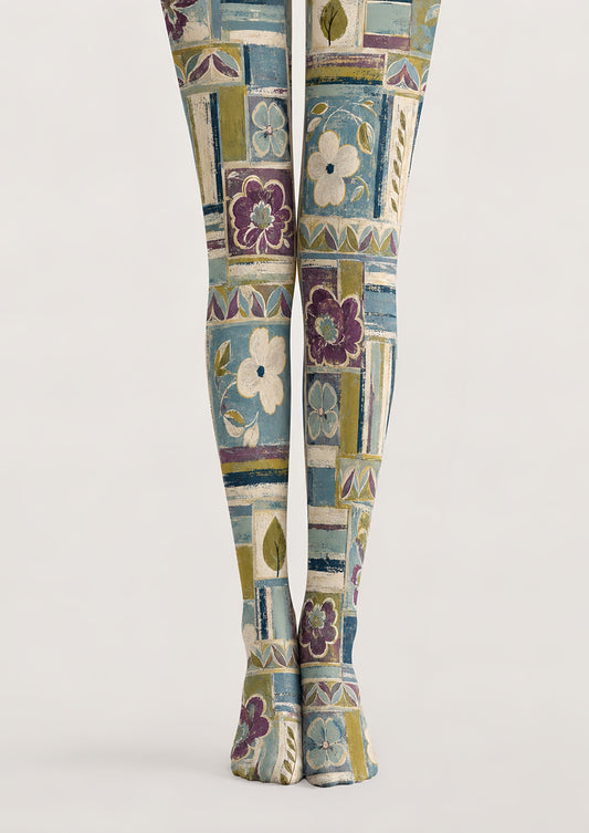 Boho Floral Patchwork Tights Pantyhose Hosiery H68-78