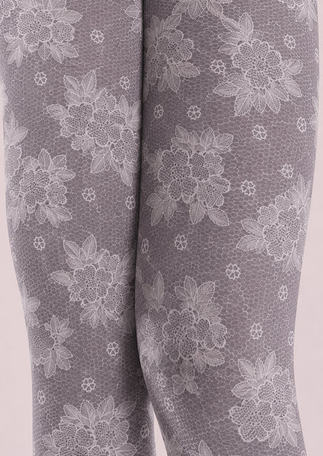 Gray Floral Pantyhose Lace Patterned Tights H68-8
