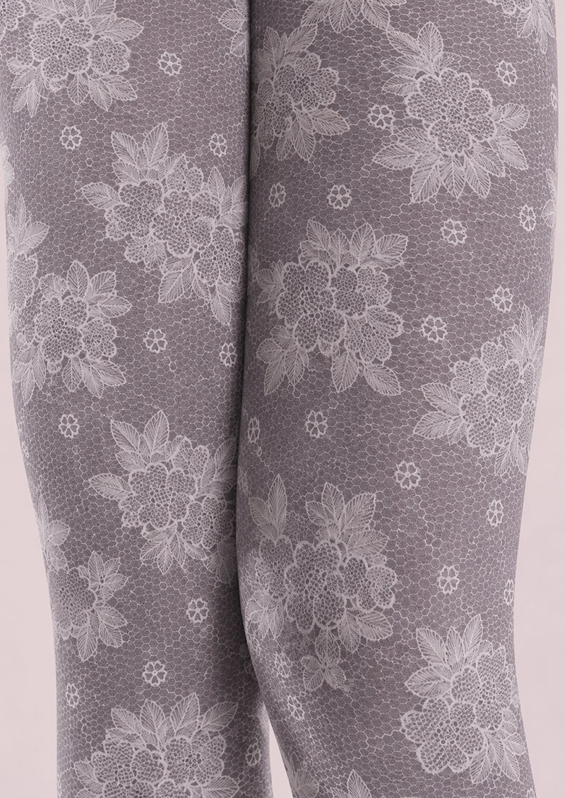 Gray Floral Pantyhose Lace Patterned Tights H68-8