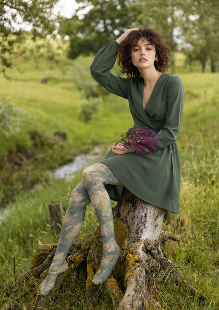 Sage Green Abstract Print Tights H68-82