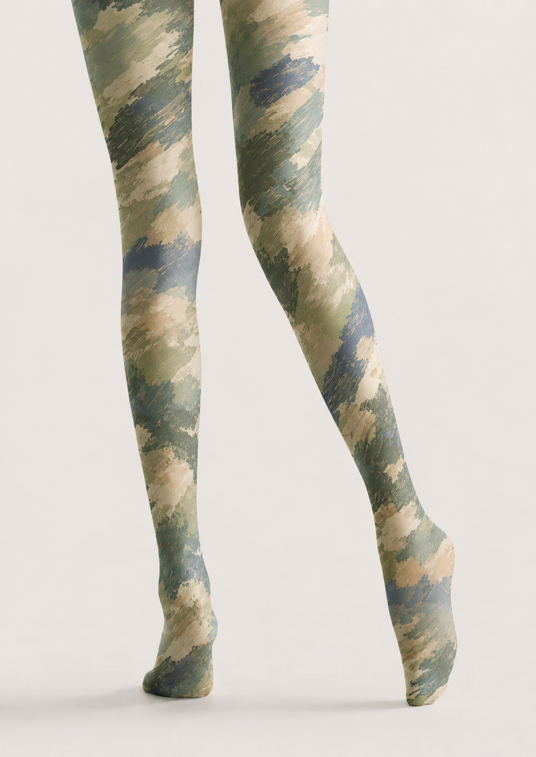 Sage Green Abstract Print Tights H68-82