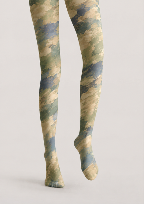 Sage Green Abstract Print Tights H68-82