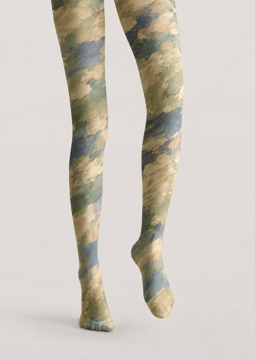 Sage Green Abstract Print Tights H68-82