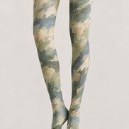 Sage Green Abstract Print Tights H68-82
