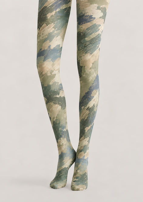 Sage Green Abstract Print Tights H68-82