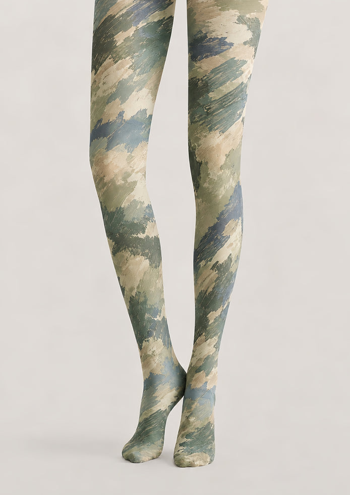 Sage Green Abstract Print Tights H68-82