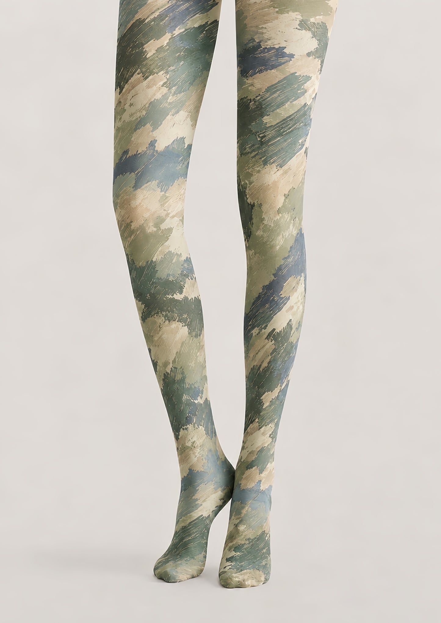 Sage Green Abstract Print Tights H68-82