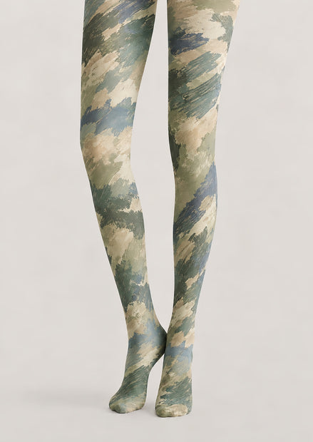 Sage Green Abstract Print Tights H68-82