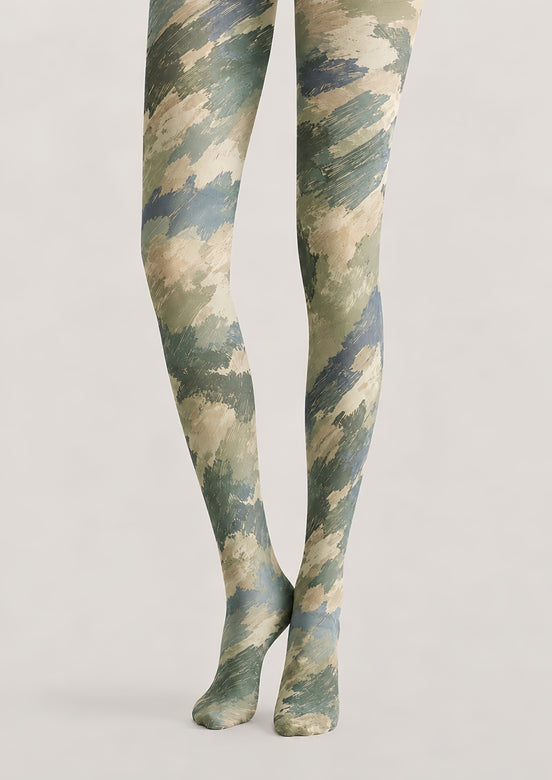 Sage Green Abstract Print Tights H68-82