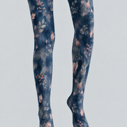 Dusty Blue Botanical Tights Floral Print Hosiery H68-83